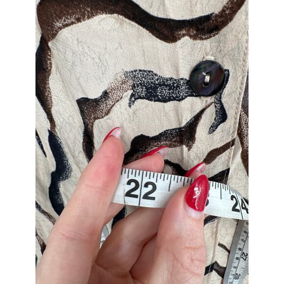 90s Vintage Top Womens Medium Beige Animal Print Zebra Button Tunic Brown - Picture 8 of 8